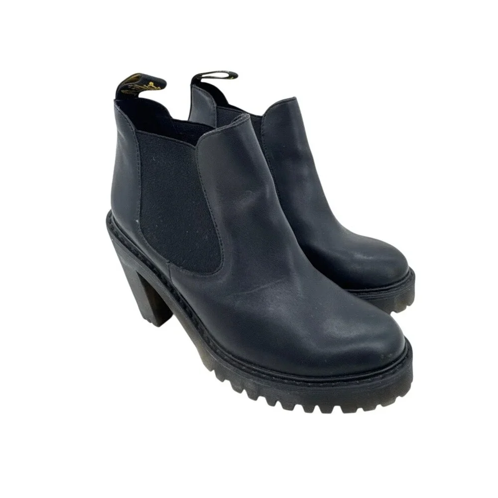 Dr. Martens Hurston Black Leather‎ Heeled Chelsea Boots Womens 8 AW004
